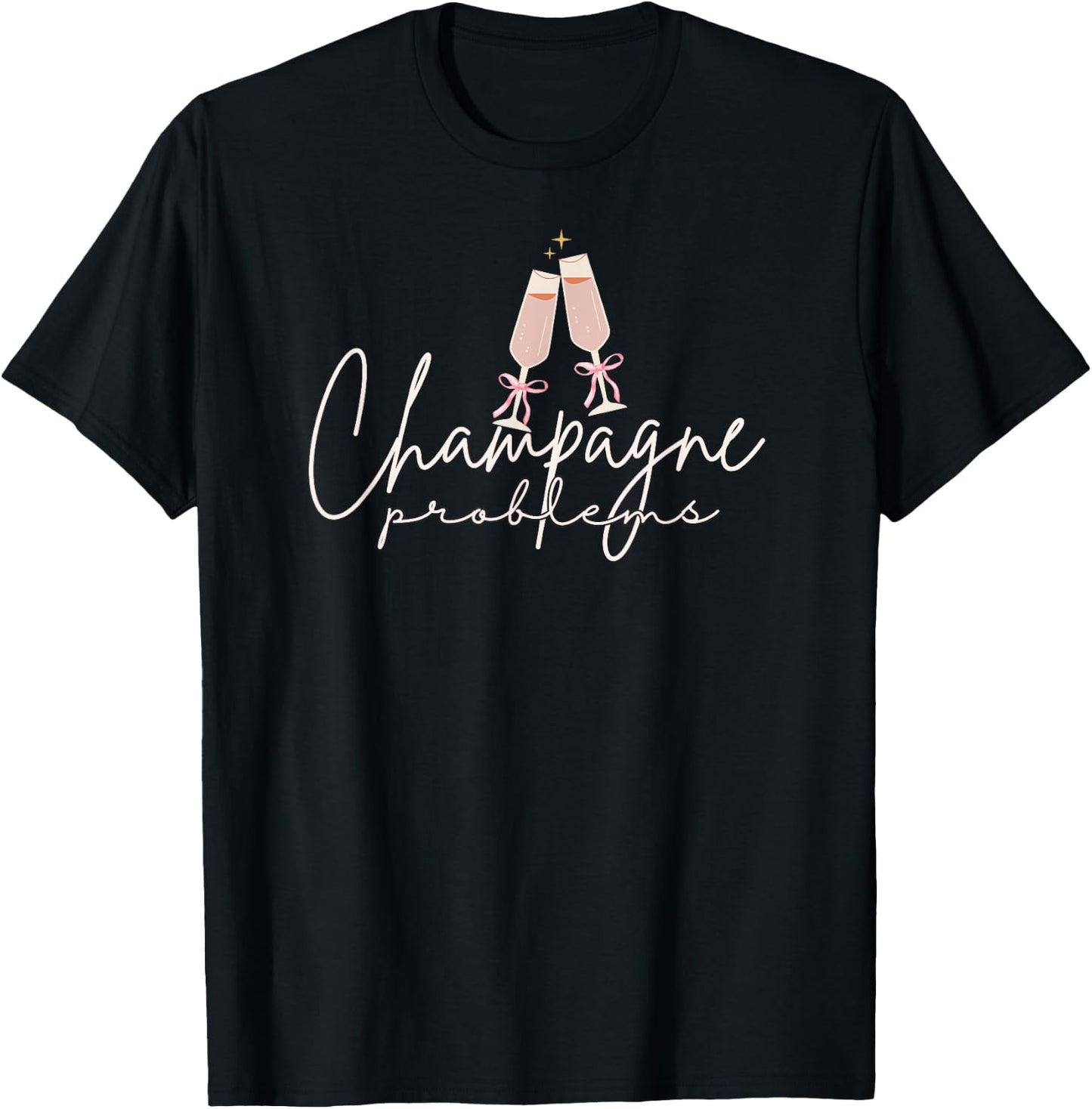 Champagne Problems Pink Coquette Bows Women Drinking T-Shirt - T-Shirt | Black