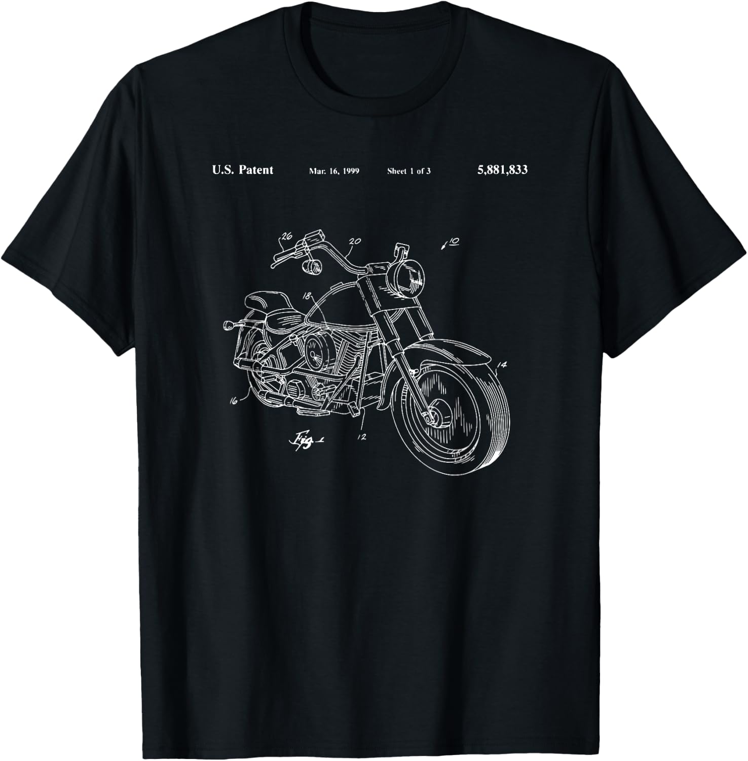 Classic Vintage Patent Print 1999 Motorbike T-Shirt - T-Shirt | Black