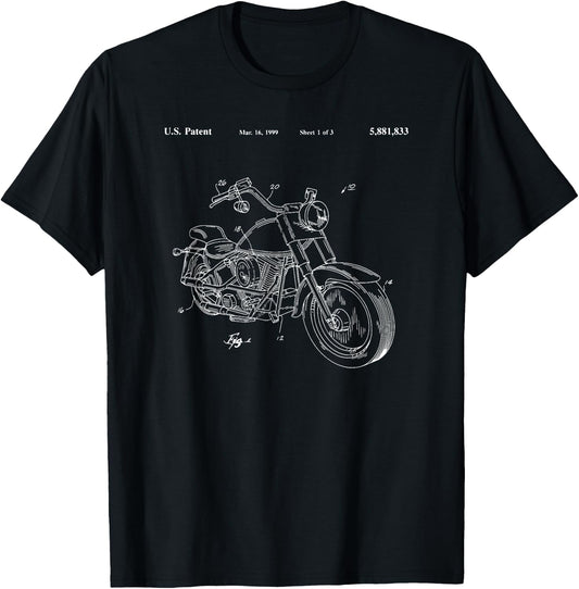 Classic Vintage Patent Print 1999 Motorbike T-Shirt - T-Shirt | Black