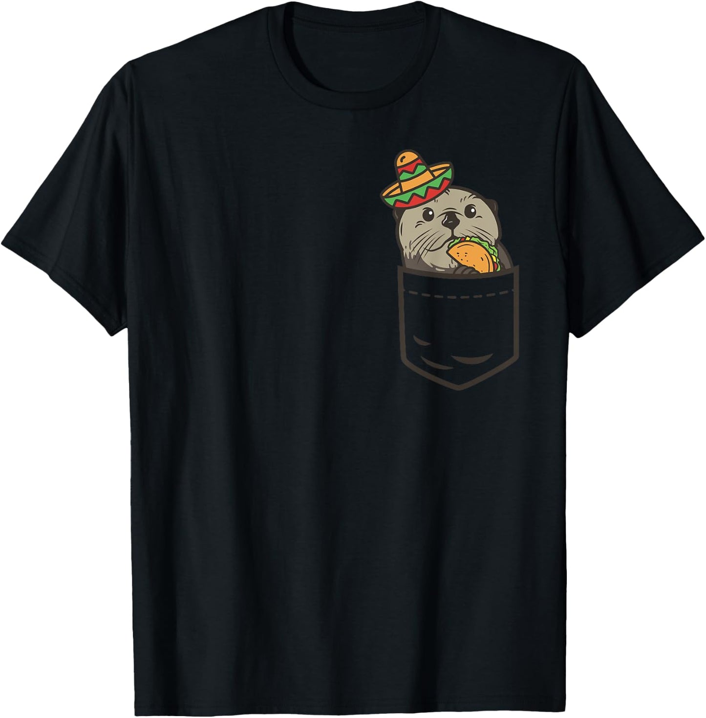 Cute Pocket Otter Cinco De Mayo Shirt Mexican Animal Taco T-Shirt - T-Shirt | Black