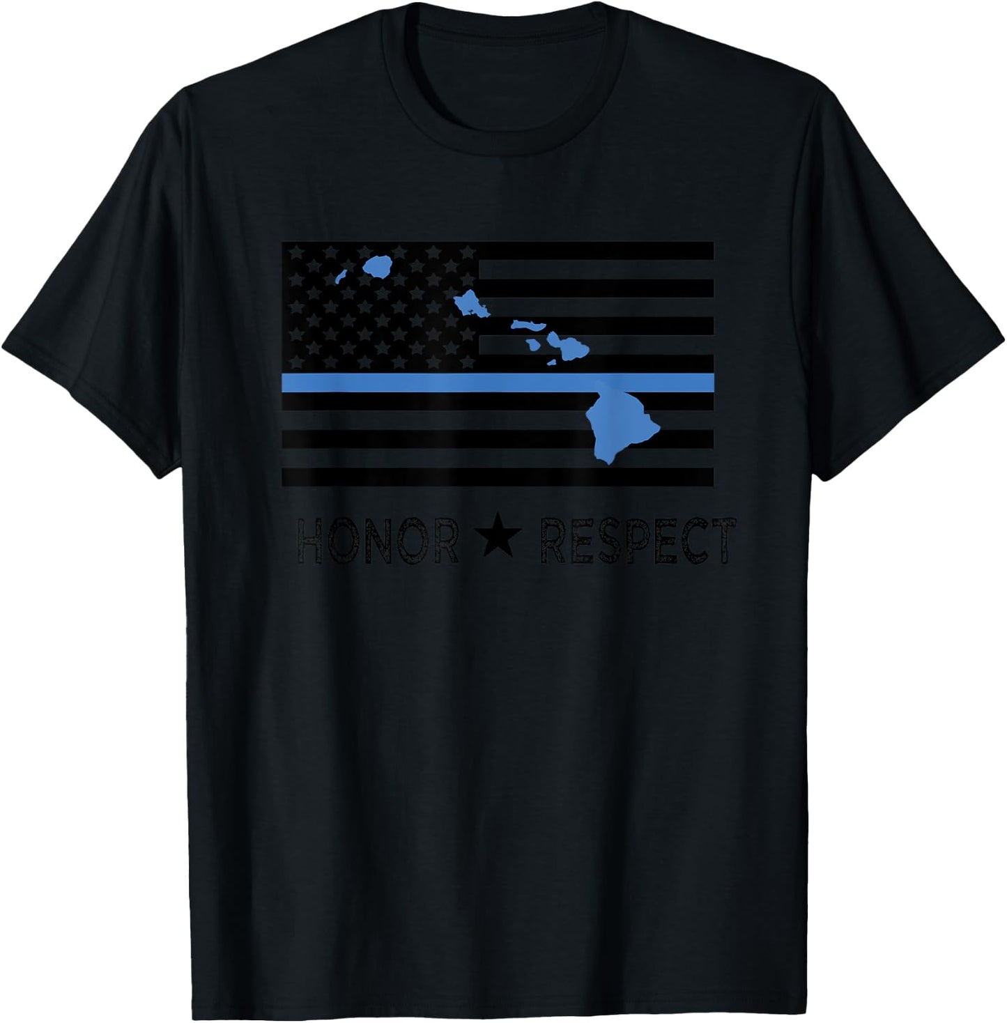 Hawaii Police Thin Blue Line Support Honor Respect Hawaiian T-Shirt - T-Shirt | Black