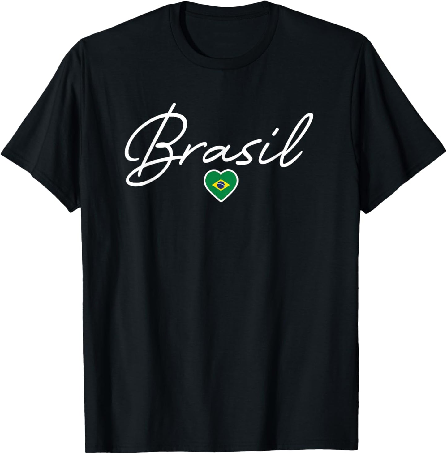 Brasil Souvenir Retro Brazil Flag Heart Cursive Girls T-Shirt - T-Shirt | Black