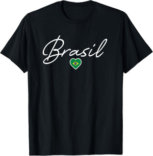 Brasil Souvenir Retro Brazil Flag Heart Cursive Girls T-Shirt - T-Shirt | Black