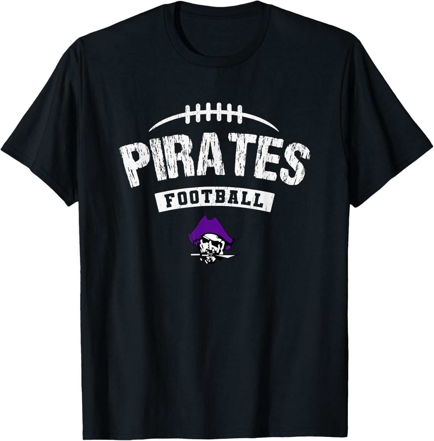 Merrillville Pirates Logo Football Distressed HS T-Shirt - T-Shirt | Black