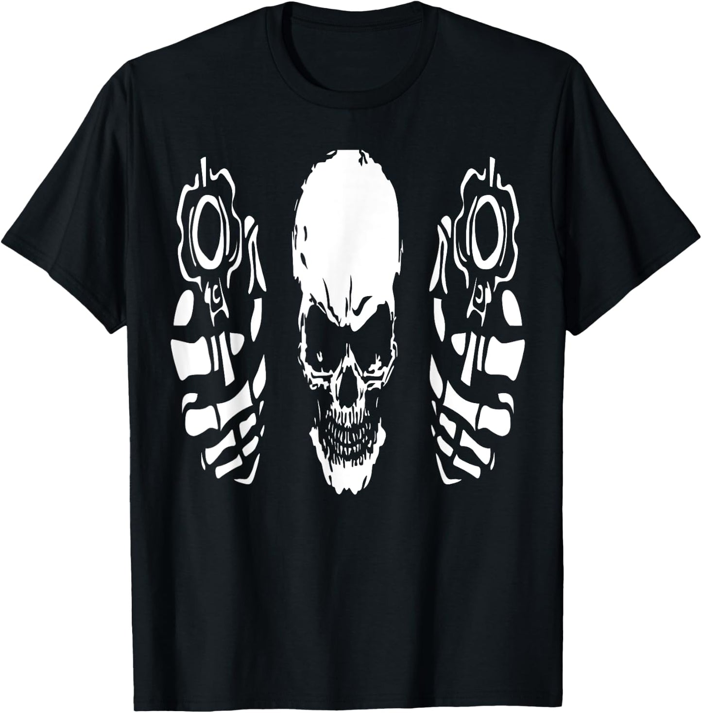 Skeleton Skull Double Gun Revolvers Skull Head ARRR T-Shirt - T-Shirt | Black