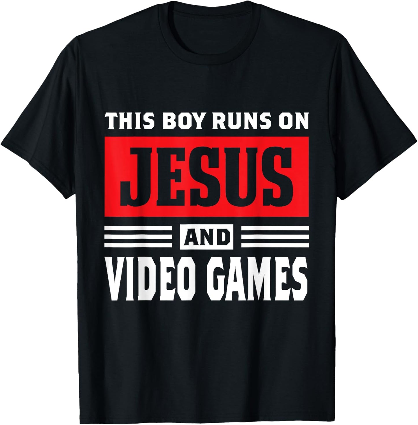 This Boy Runs On Jesus And Video Games Christian Gift T-Shirt - T-Shirt | Black