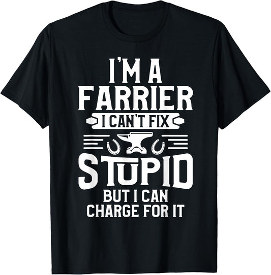 Farrier Charge Horseshoe Hoof Trimming Equine Shoeing T-Shirt - T-Shirt | Black