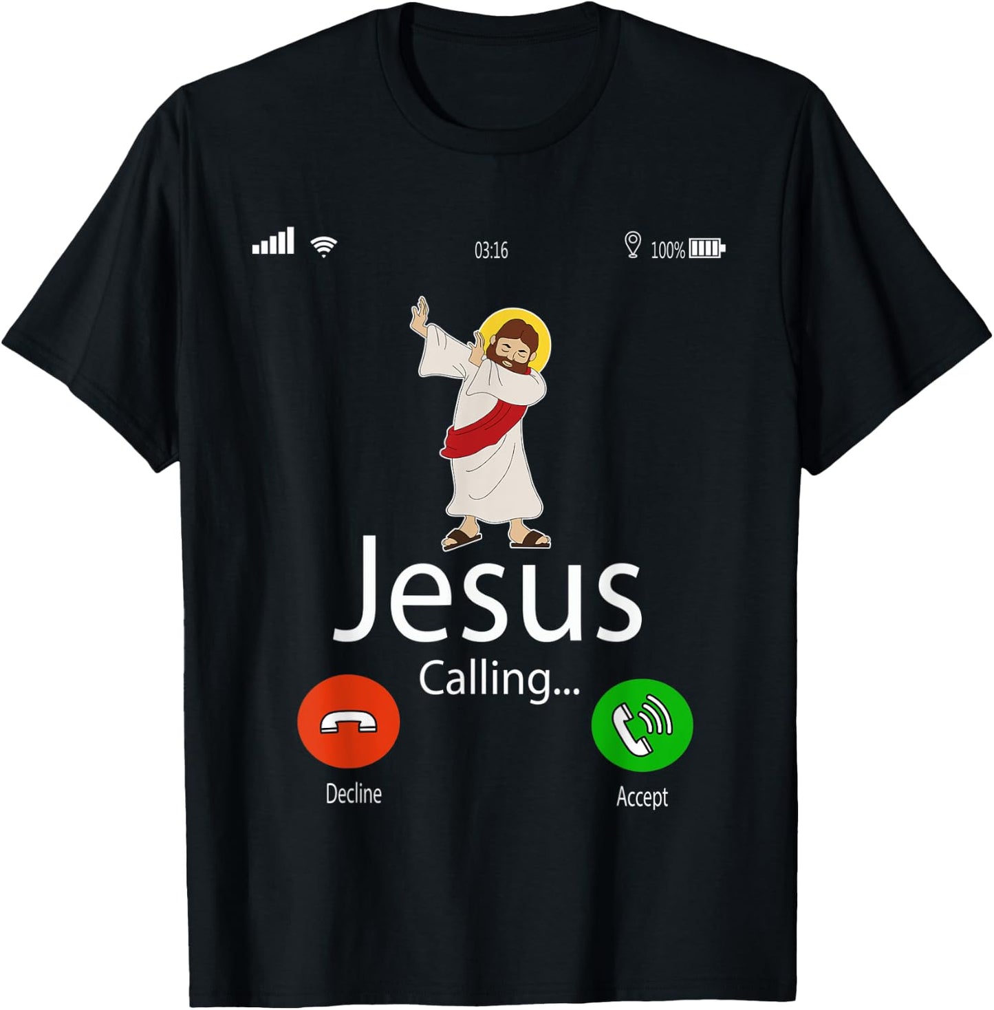 Dabbing Jesus Is Calling Christian Christmas Gift Xmas T-Shirt - T-Shirt | Black