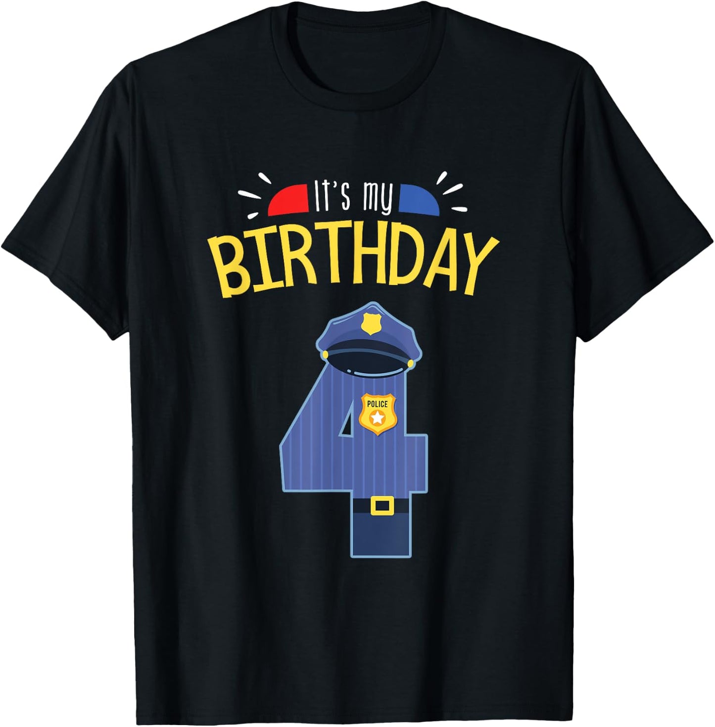 4th Birthday 4 Year Old Boys Police Officer Uniform T-Shirt - T-Shirt | Black