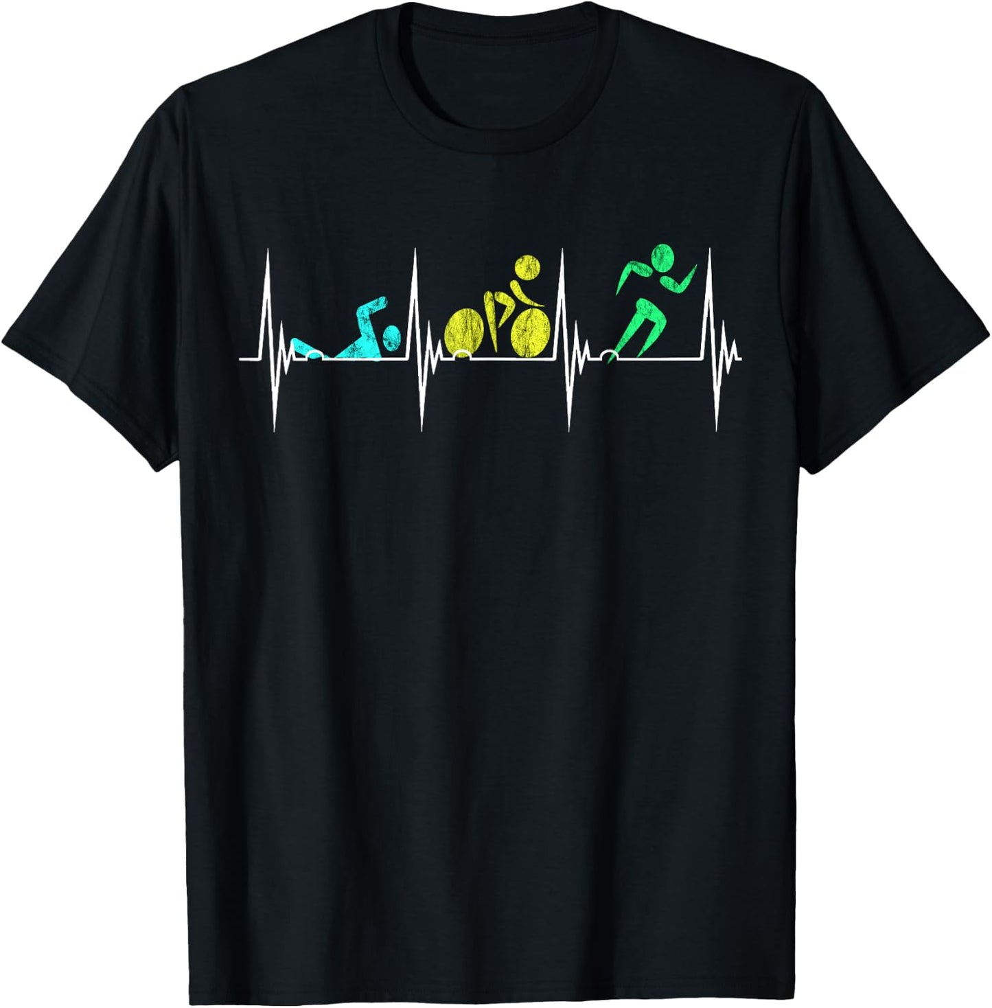 Triathlon Heartbeat EKG Pulse Triathles Cycling Runner T-Shirt - T-Shirt | Black