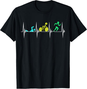 Triathlon Heartbeat EKG Pulse Triathles Cycling Runner T-Shirt - T-Shirt | Black