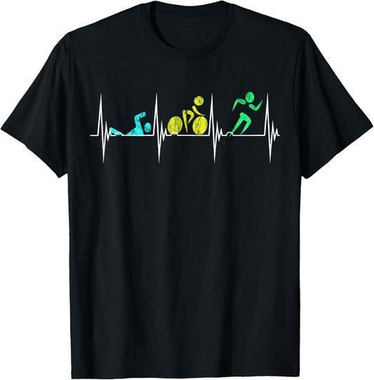 Triathlon Heartbeat EKG Pulse Triathles Cycling Runner T-Shirt - T-Shirt | Black