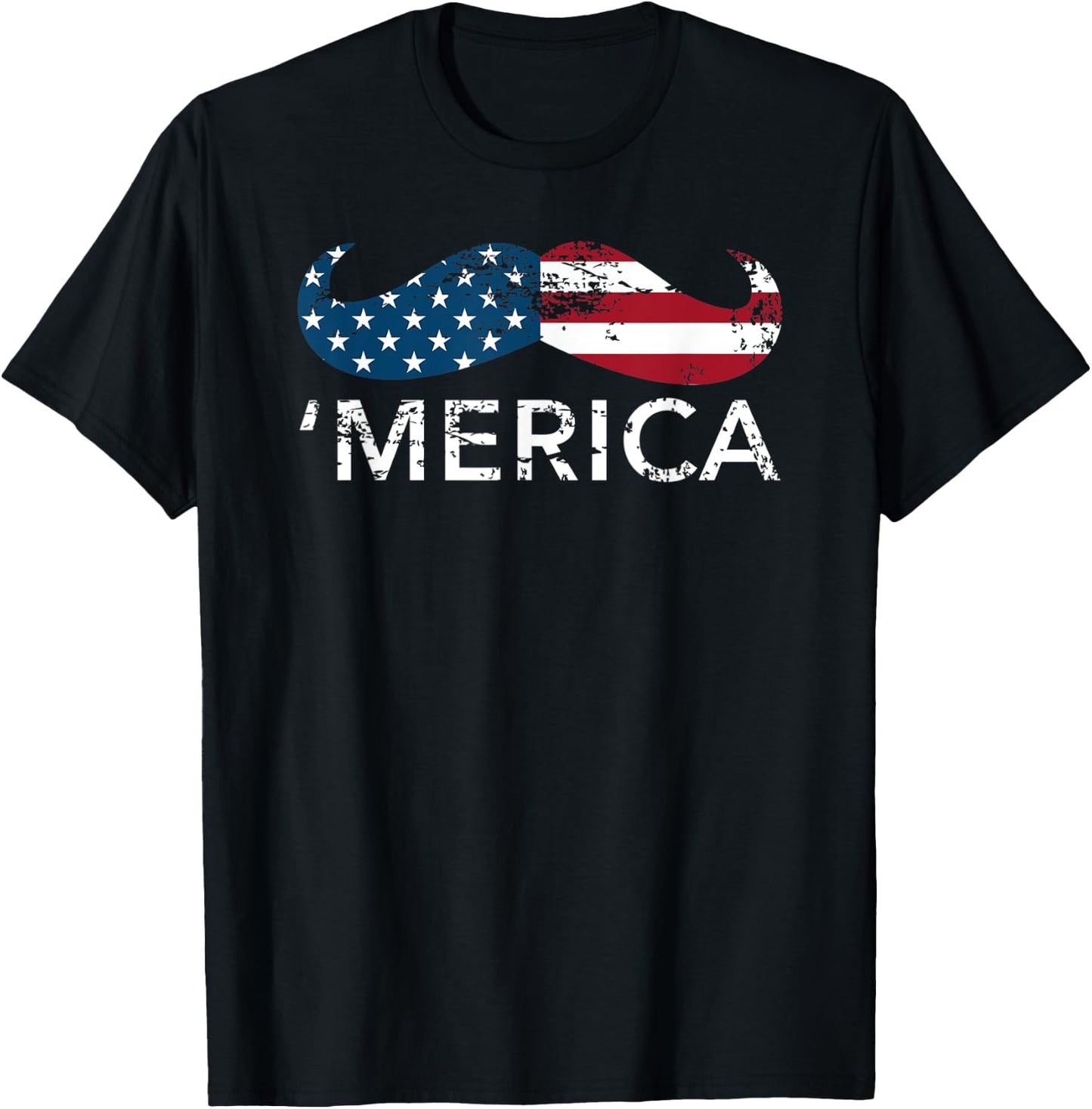 'Merica mustache Patriotic Memorial Day shirt Kids Men T-Shirt - T-Shirt | Black