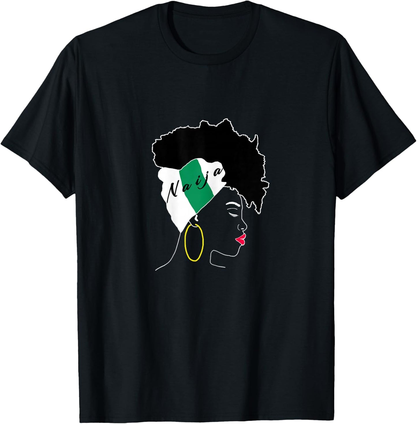 Nigerian patriotic girl silhouette Naija national flag T-Shirt - T-Shirt | Black