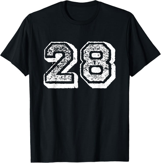 Number 28 Sports Jersey Player #28 Fan FRONT Print Vintage T-Shirt - T-Shirt | Black