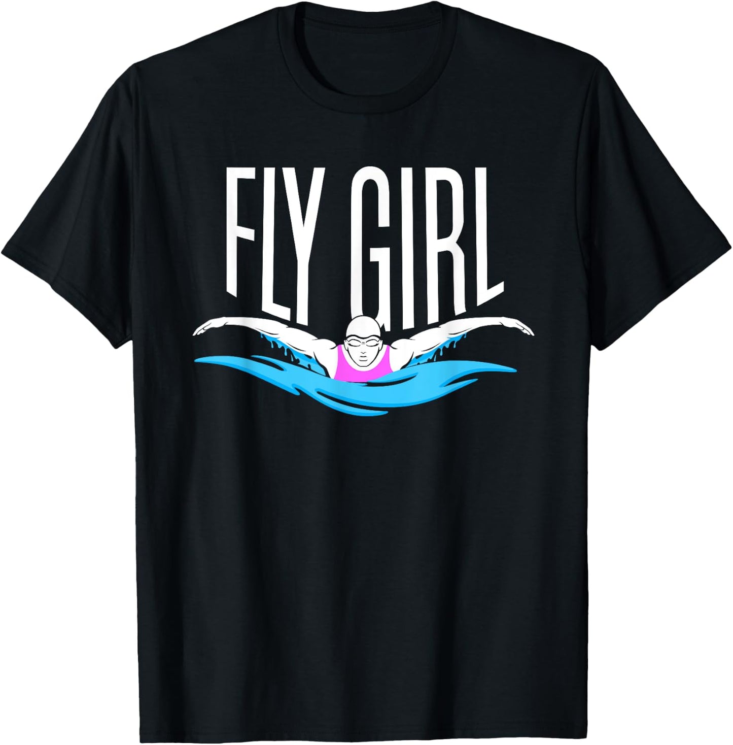 Swimming T Shirt - Butterfly Stroke Girl Swimmer T-Shirt - T-Shirt | Black