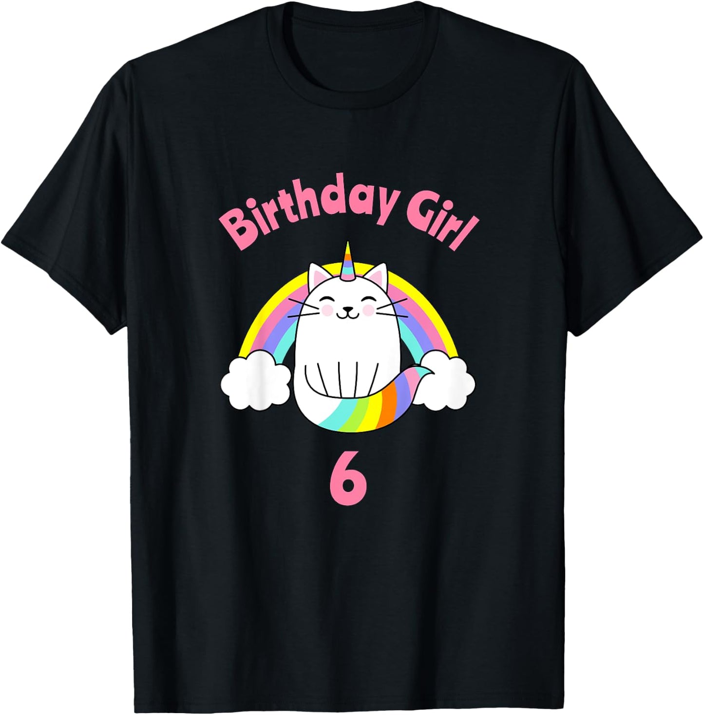 Kids 6th Birthday Shirt Girl Caticorn Sixth Cat Six Outfit T-Shirt - T-Shirt | Black