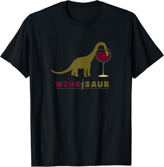 Wino-Saur Funny Dinosaur Drinking Red Wine T Shirt T-Shirt - T-Shirt | Black