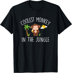 Coolest Monkey in the Jungle Funny Quote Cute Monkey Graphic T-Shirt - T-Shirt | Black