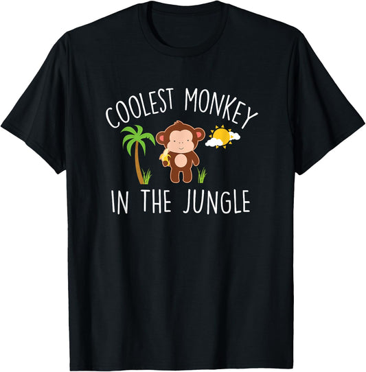 Coolest Monkey in the Jungle Funny Quote Cute Monkey Graphic T-Shirt - T-Shirt | Black