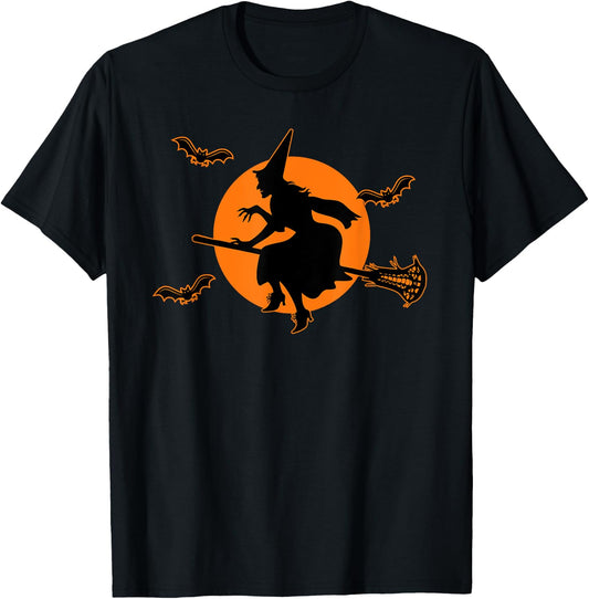 With with Lacrosse Stick Full Moon Witch Halloween Lax T-Shirt - T-Shirt | Black
