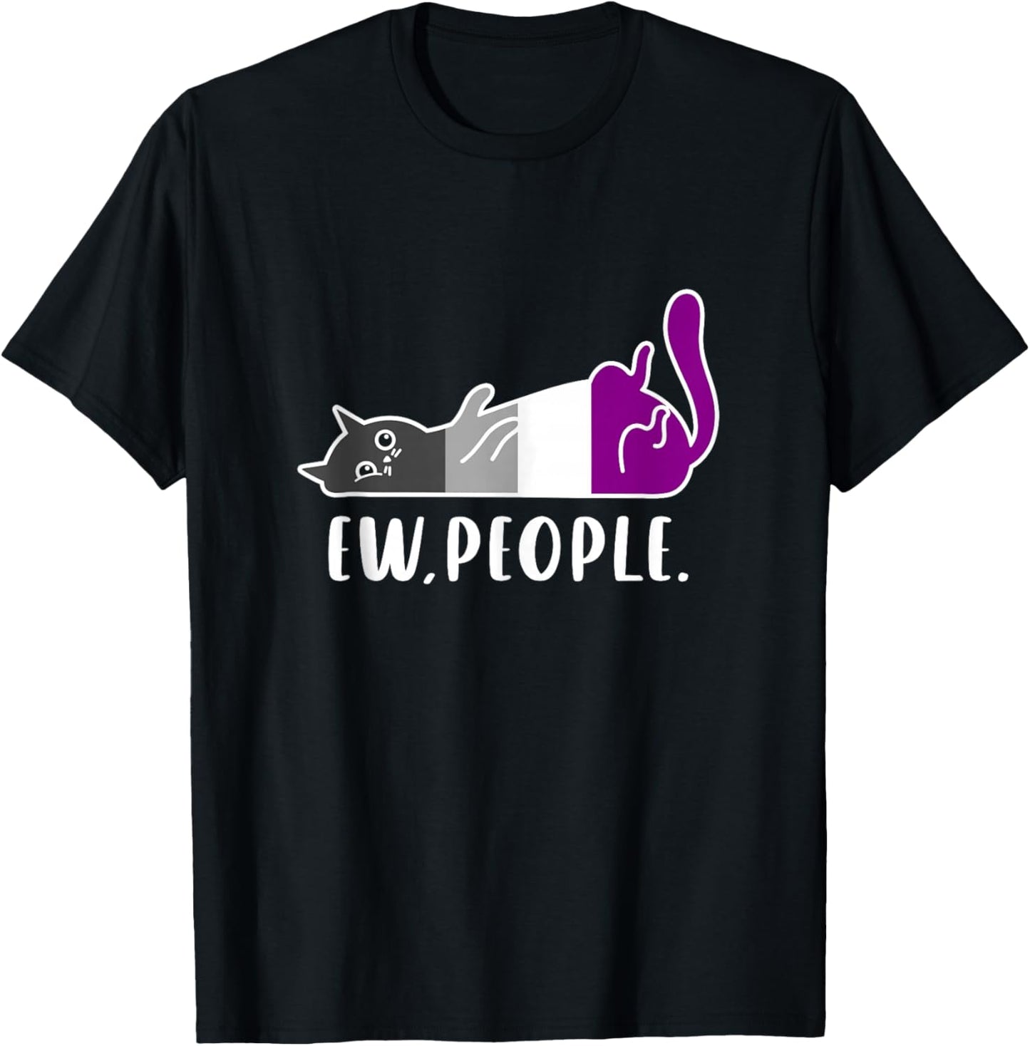 Ace Pride Lazy Cat Ew People Funny Asexual Identity Vibes T-Shirt - T-Shirt | Black