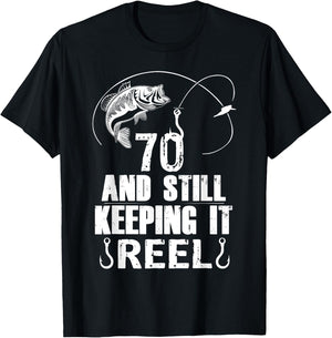 70th Birthday Fishing 70 Years Old Fisherman Gift T-Shirt - T-Shirt | Black