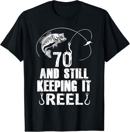 70th Birthday Fishing 70 Years Old Fisherman Gift T-Shirt - T-Shirt | Black