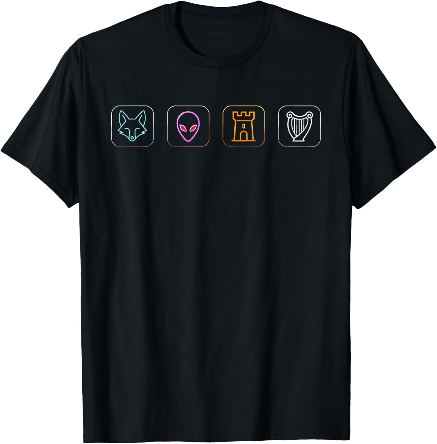 Funny Fox Alien Castle Harp Aesthetic Gaming T-Shirt - T-Shirt | Black