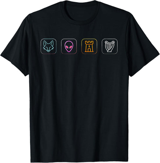 Funny Fox Alien Castle Harp Aesthetic Gaming T-Shirt - T-Shirt | Black