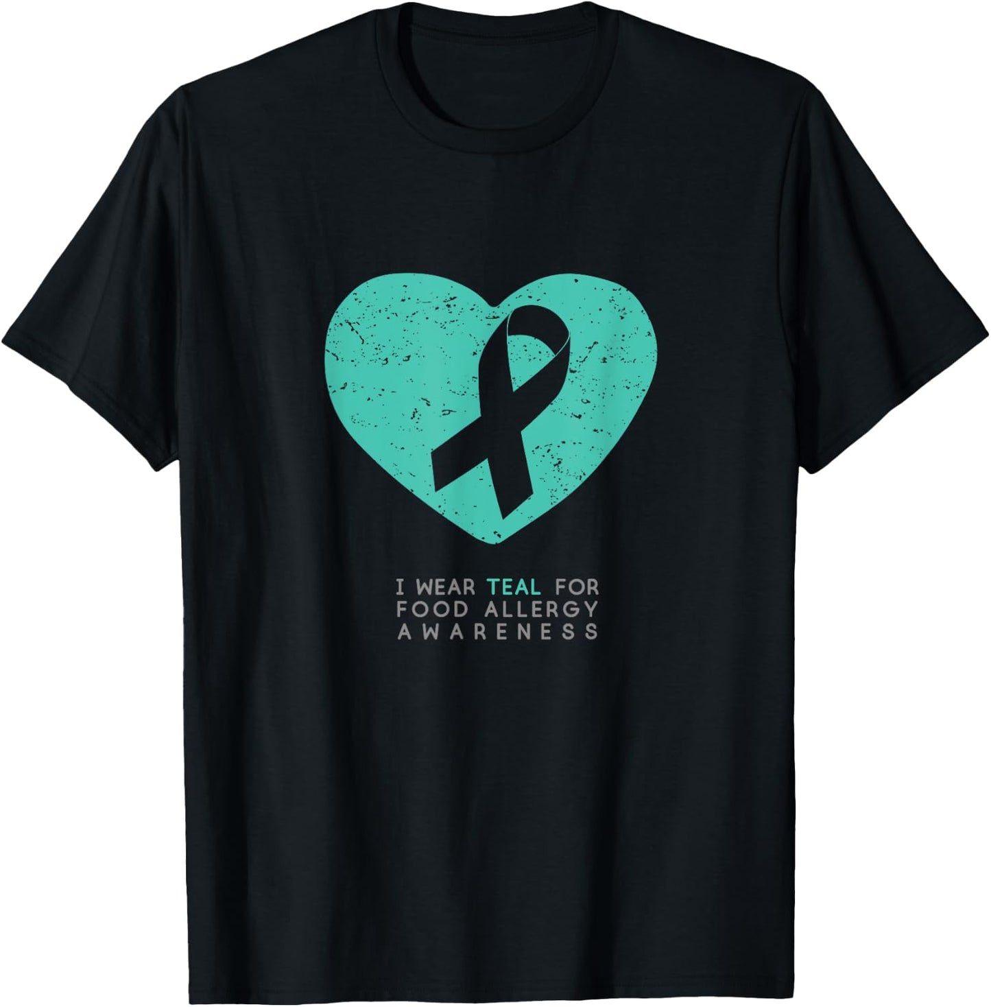Food Allergy Awareness Shirt Teal Heart Ribbon T-Shirt - T-Shirt | Black