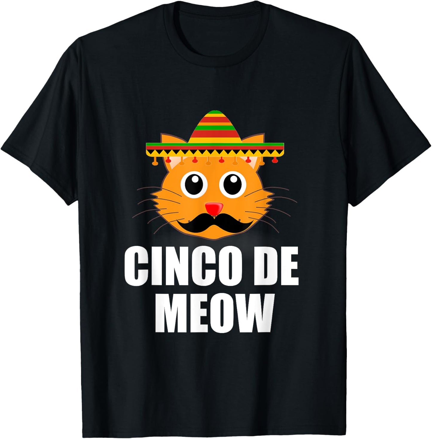 Vintage Cinco De Mayo Cat Lover Meow Pun T-Shirt - T-Shirt | Black