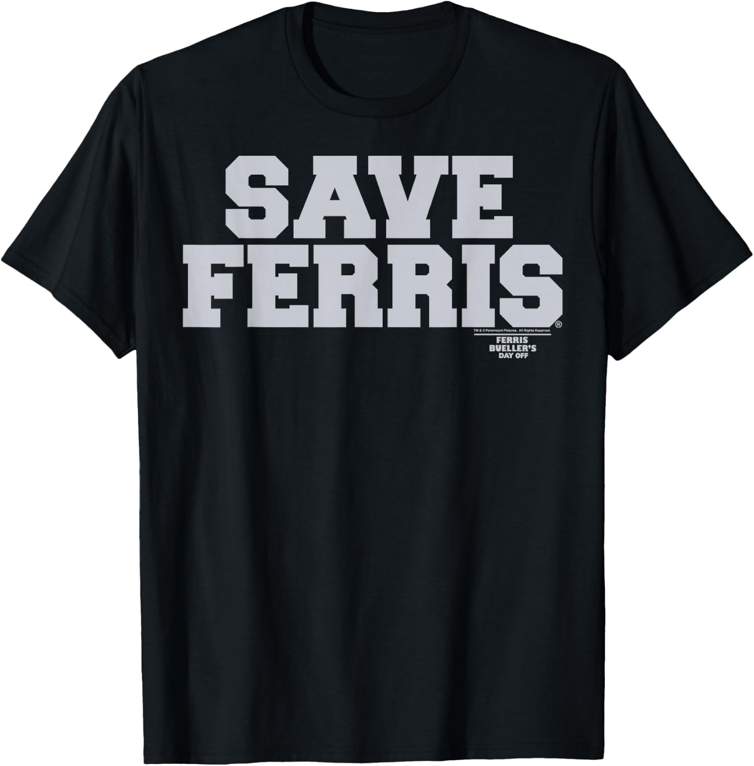 Ferris Bueller's Day Off Save Ferris Bold Gray Text T-Shirt - T-Shirt | Black