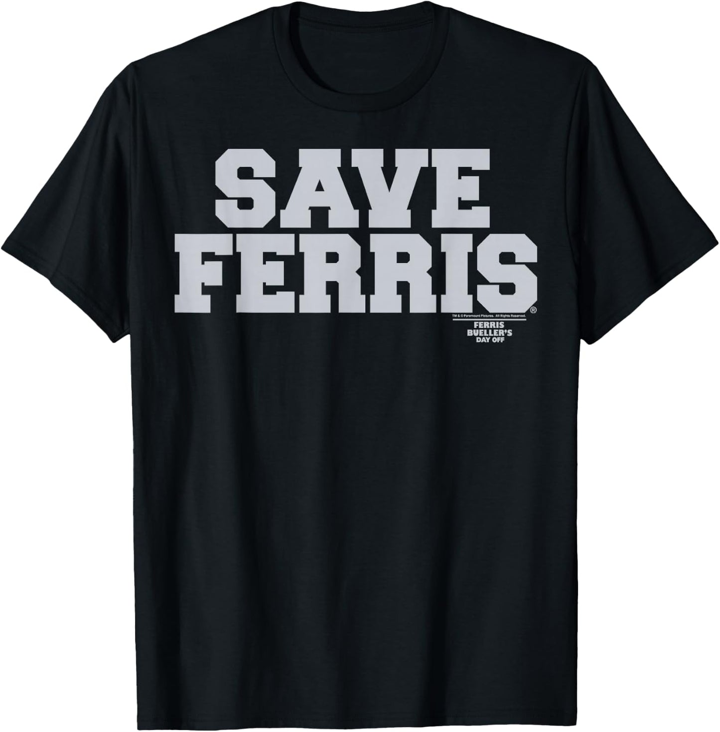 Ferris Bueller's Day Off Save Ferris Gray Typography Graphic T-Shirt - T-Shirt | Black