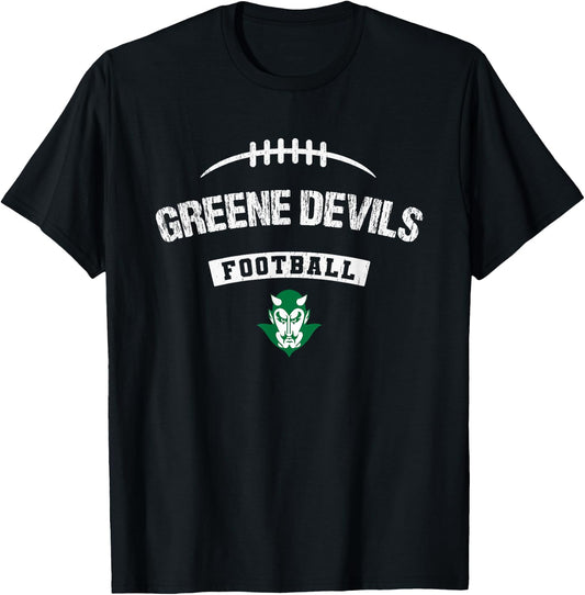 Greeneville Greene Devils Logo Football Distressed HS T-Shirt - T-Shirt | Black