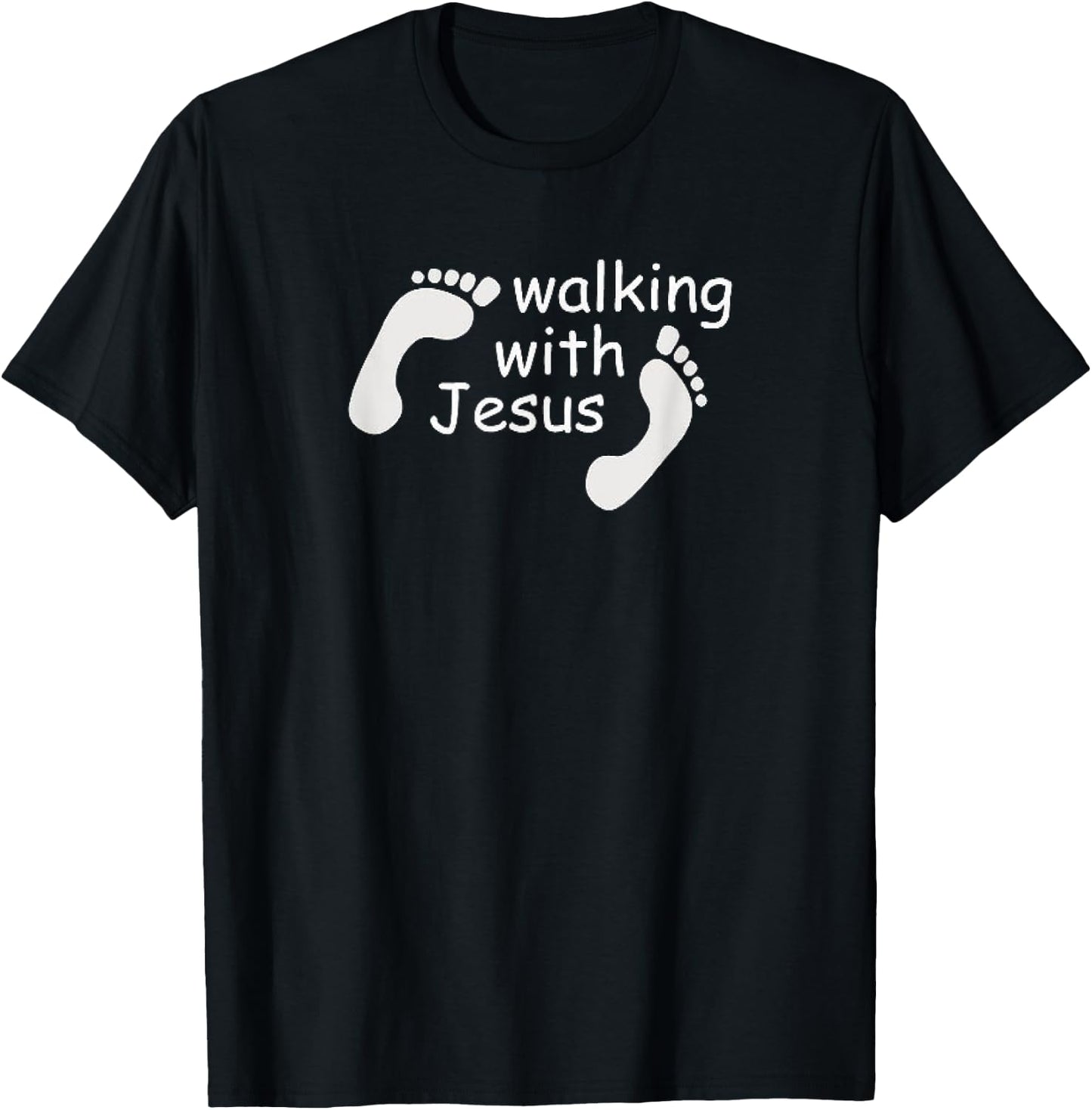 Walking With Jesus Funny Human Footprint Christian Faith T-Shirt - T-Shirt | Black