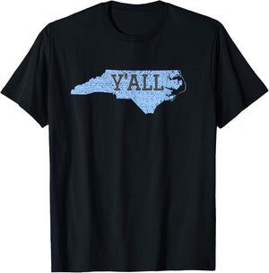 Distressed Y'ALL North Carolina Funny T-Shirt - T-Shirt | Black