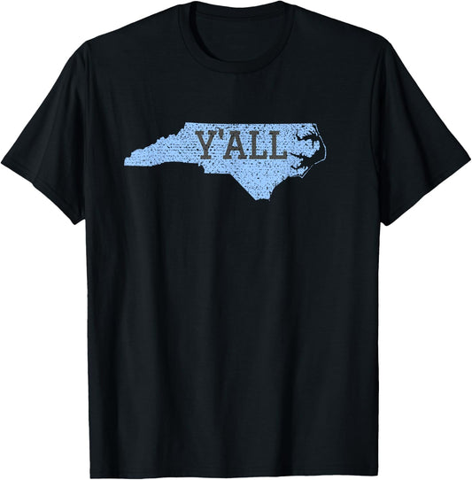 Distressed Y'ALL North Carolina Funny T-Shirt - T-Shirt | Black