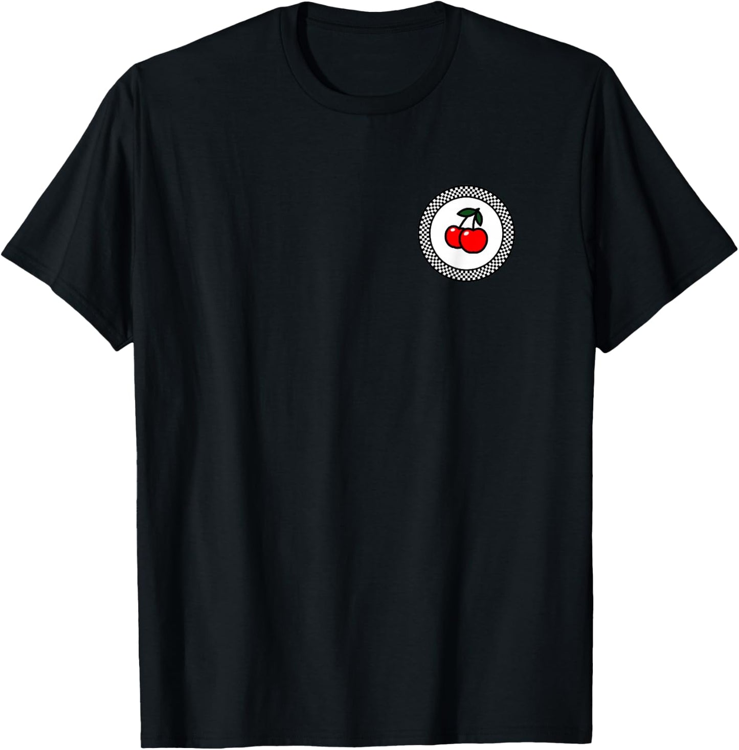Rockabilly Retro Vintage Checkerboard Pattern Cherry Gift T-Shirt - T-Shirt | Black