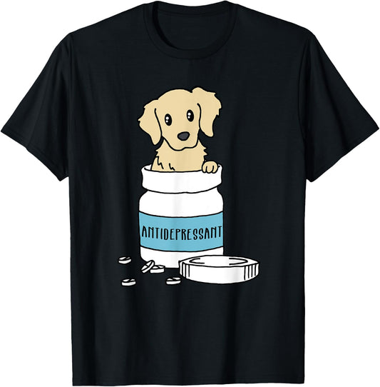 Dog Antidepressant | Funny Golden Retriever Dog Shirt T-Shirt - T-Shirt | Black