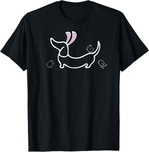 Easter Bunny Ears and Chicks Dachshund T-Shirt - T-Shirt | Black