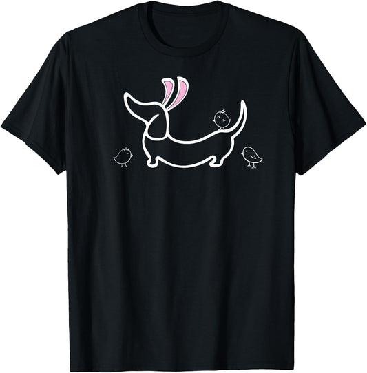 Easter Bunny Ears and Chicks Dachshund T-Shirt - T-Shirt | Black