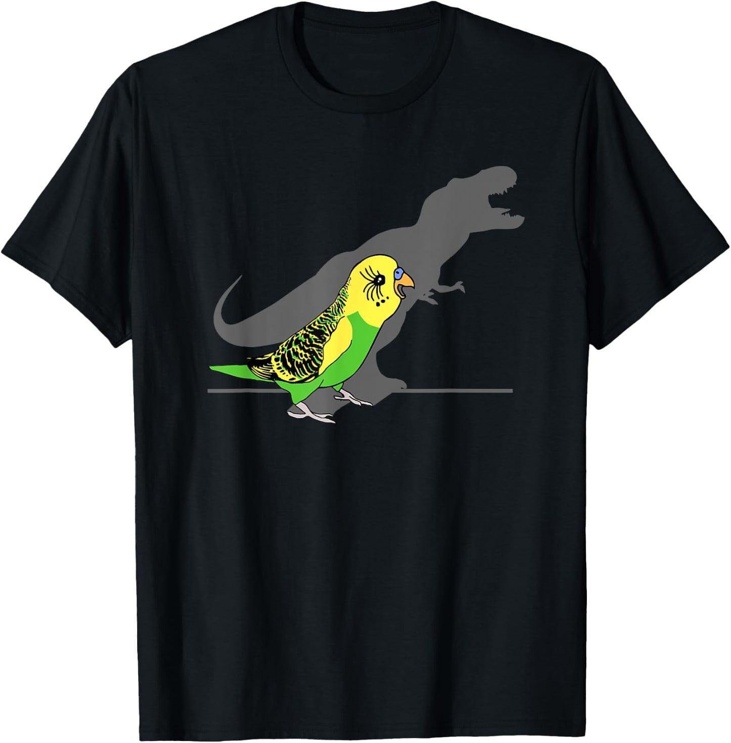 T-rex Green Budgie Parakeet Budgerigar Dinosaur shadow Bird T-Shirt - T-Shirt | Black