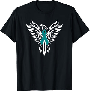 PTSD Awareness Apparel Phoenix Teal Ribbon Men Women Family T-Shirt - T-Shirt | Black
