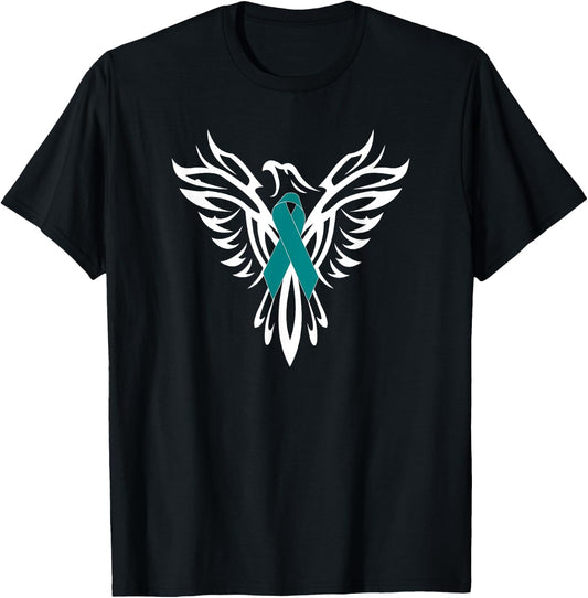 PTSD Awareness Apparel Phoenix Teal Ribbon Men Women Family T-Shirt - T-Shirt | Black