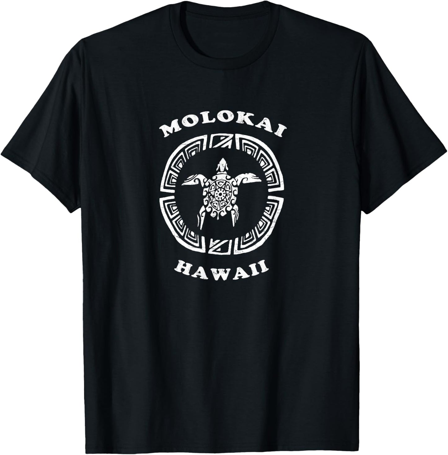 Molokai, Hawaii Vintage Retro Tribal Turtle Vacation T-Shirt - T-Shirt | Black