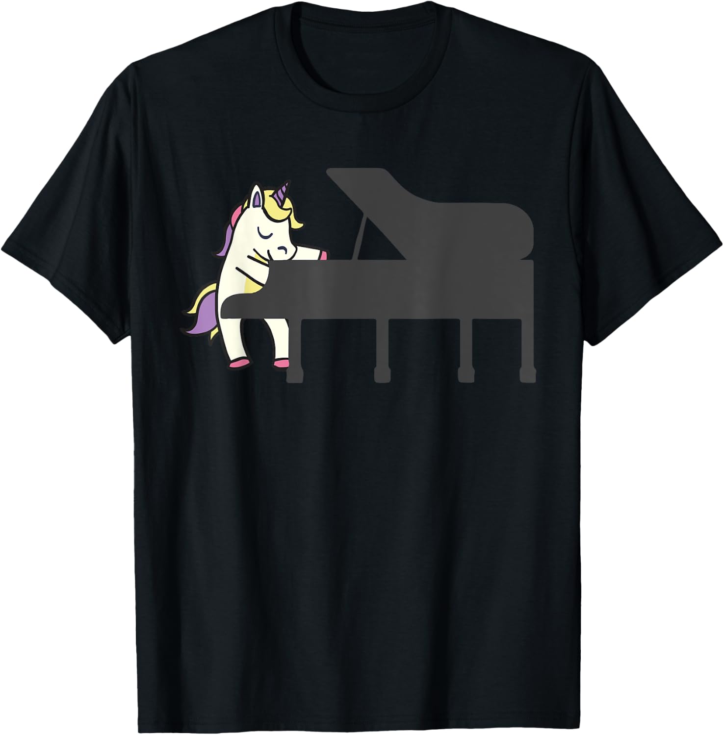 Unicorn Playing Piano Funny Magical Pianist Music Musician T-Shirt - T-Shirt | Black