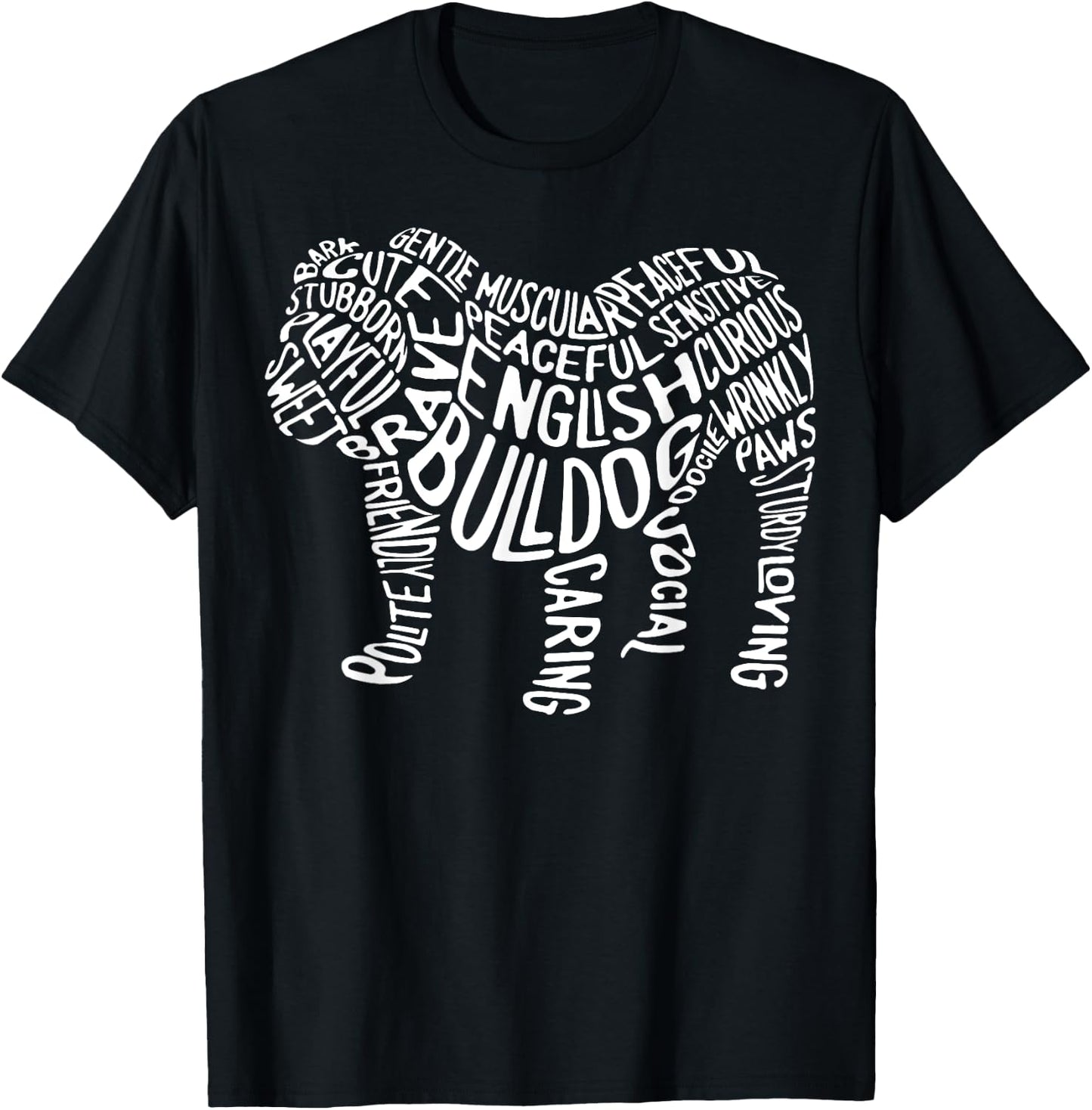 English Bulldog Typography T shirt Word Art Funny Dog Gift T-Shirt - T-Shirt | Black