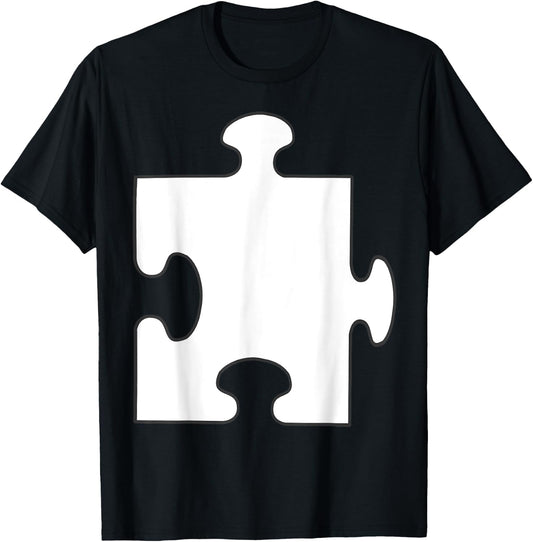 Halloween Couple Group Costumes - White Puzzle Piece Costume T-Shirt - T-Shirt | Black