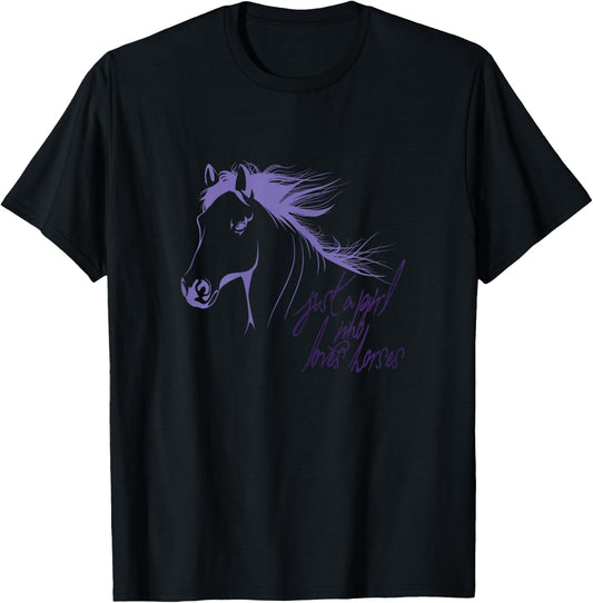 Just a girl who loves Horses hand drawing T-Shirt - T-Shirt | Black
